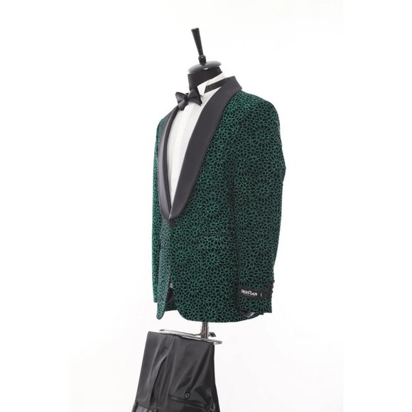 Derman Green Floral Patterned Glitter Luxury 2 Piece Tuxedo - Picture 5 of 7